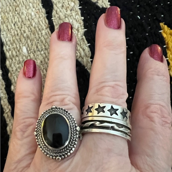 ❤️ Black Onyx Vintage Sterling Silver Rope Border Size 5.5 Ring 6.8 Gram - Picture 3 of 17